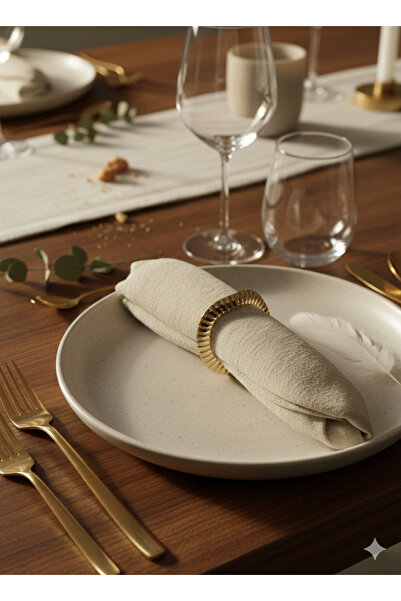 İsmet toka 6 Pieces - Bi̇llowy Napkin Holder Ramadan Tableware (Gold) - Metal...