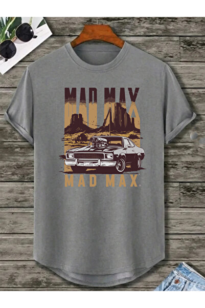 SUNFREE Vintage Printed Oval Hem Crew Neck Cotton Tshirt