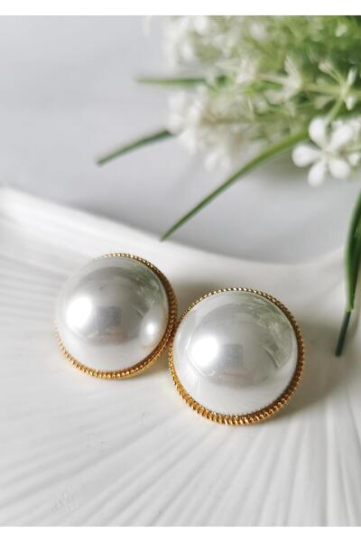 Halley Concept Pearl Detailed Round Earrings Gold