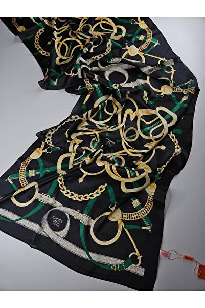 Shiva Scarfs Chain Belt Pattern Voile Silk Shawl Foulard Accessory Silk Scarf...