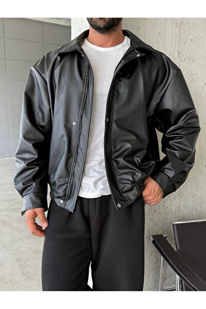 Orions Collection الموسم الجديد خمر الرجال قصة فضفاضة سترة جلدية سوداء