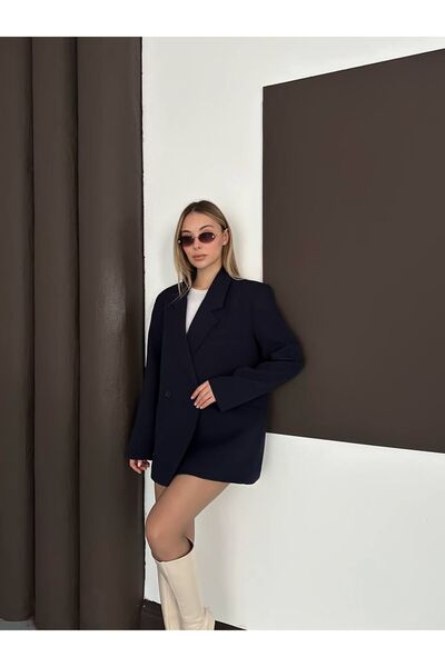 modazoom Kadın Lacivert Basic Blazer Ceket