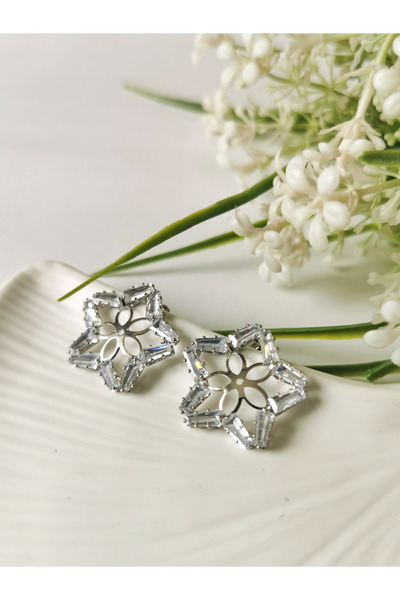 Halley Concept أقراط كريستال ستون ستار فضية اللون