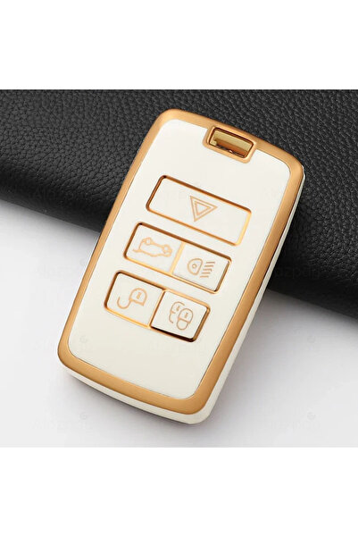 Alazpay غطاء مفتاح من مادة TPU ذو حافة ذهبية لسيارات لاند روفر رينج روفر إيفو...