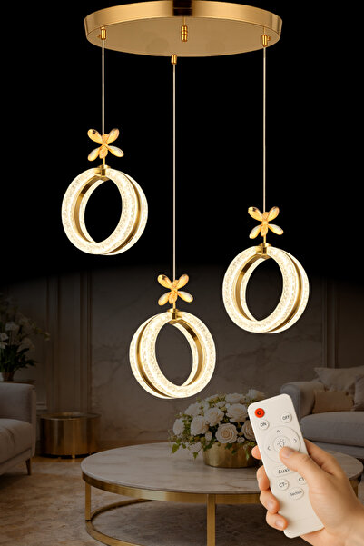 Luna Lighting Athena Model 3 lü Gold Kaplama 3 RENK Kumandalı Salon Mutfak Ot...