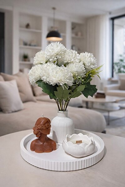 YASMELLA HOME Dekoratif Kadın Büst Mum+Modern Tepsi Seti+ Lotus Mumluk+ Beyaz...