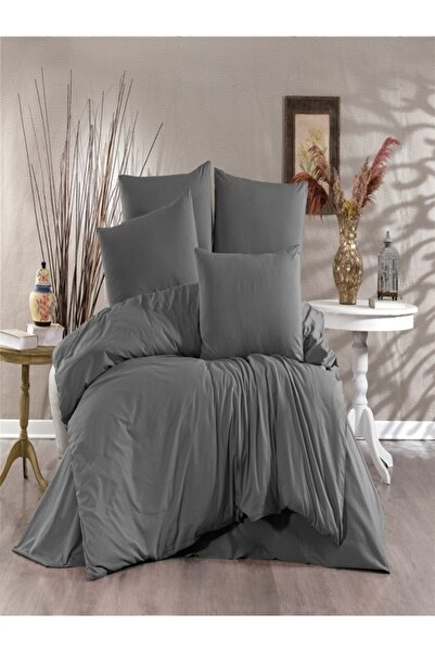 vionetta King Size 100% Cotton Ranforce Anthracite Duvet Cover Set - Cotton B...