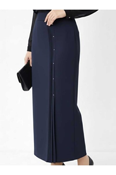 Butik Hijab Large Size Stone Detailed Pleated Lined Portorico Mother's Skirt