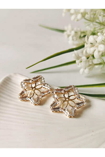 Halley Concept Crystal Stone Star Earrings Gold