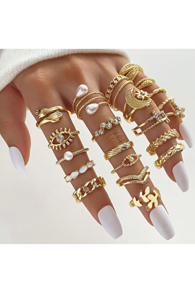 Ervalina 3'LÜ Taşlı Karışık Yüzükler Basic- KARIŞIK GÖNDERİM