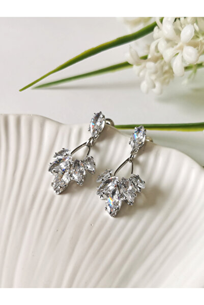 Halley Concept Crystal Stone Dangle Earrings Silver