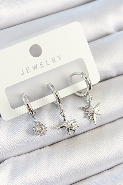 Skygo Brass Zircon Stone Pole Star Model Silver Color 3-Piece Double Women's ...