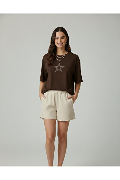 Mayer Butik Unisex Men/Women Star Stroke Star Printed Oversize Cotton Crew Ne...