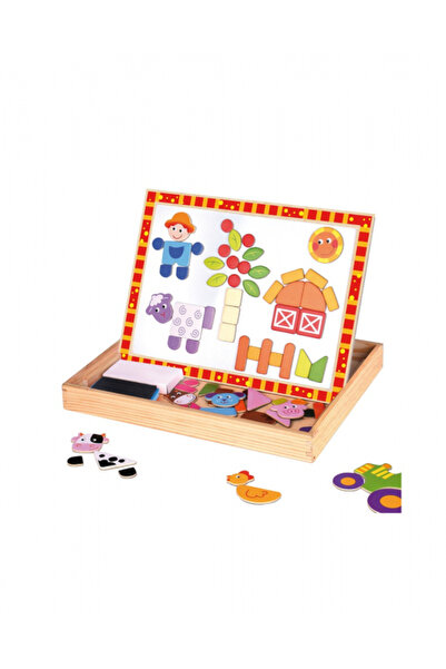 ANDREU TOYS Box with magnetic puzzle pieces and writing board, Farm