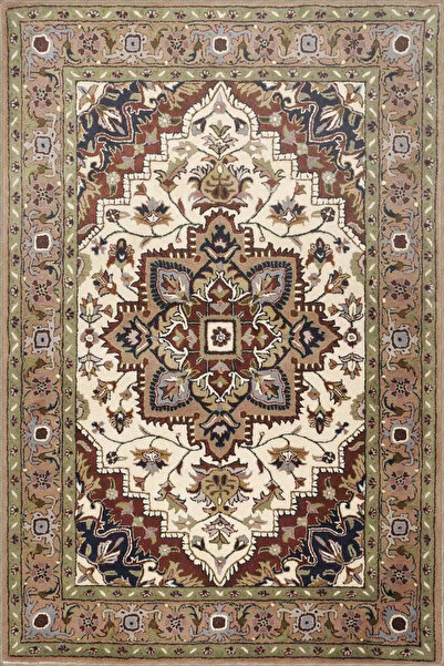 Rugs Modern Halı Cream Brown Colored Geometric Modern Patterned Woven Base Mi...