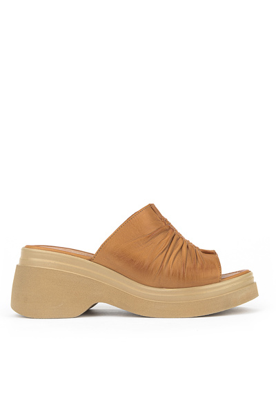 Ziya , Women's Genuine Leather Heeled Slippers 161992Z64023 Tan