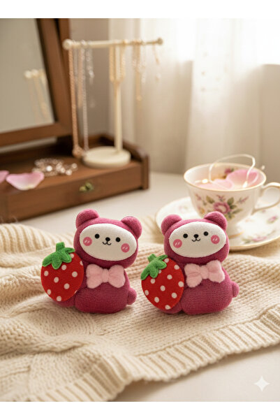 ALLYA MİNİ DRESS Üzerleri Mini Çilek Süslemeli Pofuduk Model Çizgi Karakter F...