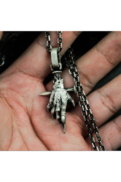 TakıLabirenti Gotik El ve Bıçak Figürlü Zincir Kolye, Haç Kolye, Unisex Bıçak...