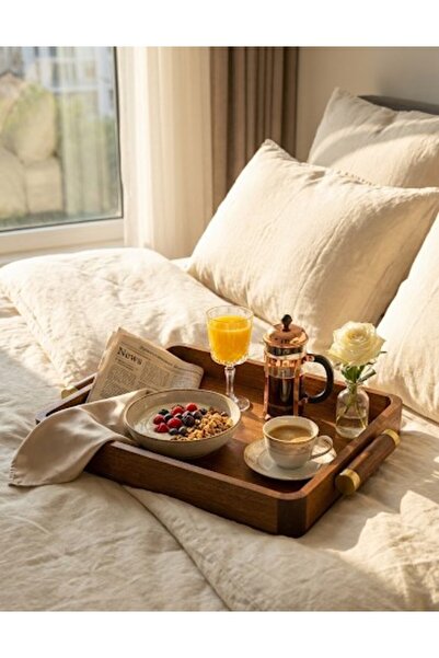 HBS Art Design Acacia Solid Wood Presentation Tray with Gold Detail - 35X23 c...