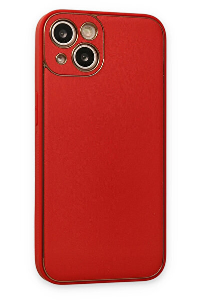 Epilons غطاء سيليكون من جلد الكوكو لهاتف آيفون 14 - أحمر