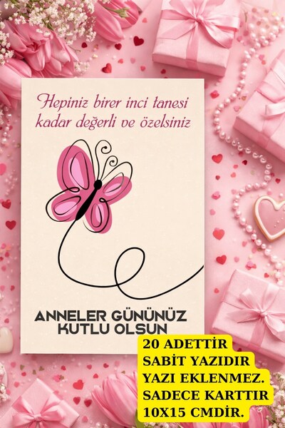 Emtory Gift 20 Adet Anneler Günü Kartı - Anneler Günü Hediyesi - Paketleme Ka...