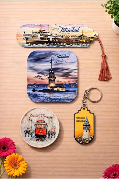 UPEKA İstanbul Temalı Özel Seri Kitap Ayracı Anahtarlık Metal ve Kare Magnet ...