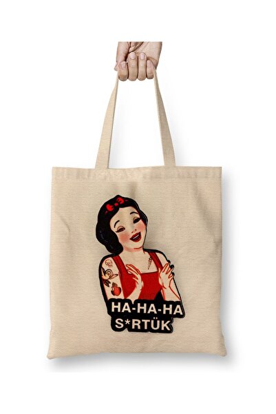 Toyaso Princess Motto Geantă amuzantă din pânză albă, cu mâner lung, geantă d...