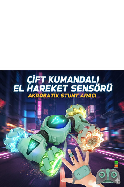 Globemart El Sensörlü Şarjlı Akrobatik Araba - 4WD Işıklı Müzikli 360° Dönebi...