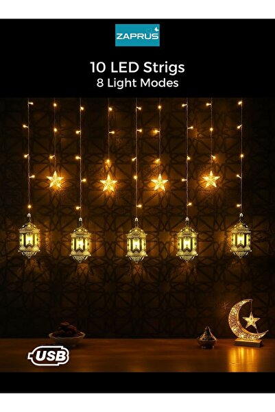 Zaprus سلسلة أضواء ستائر LED فاخرة على شكل نجمة وفانوس، 8 أوضاع إضاءة، تعمل ب...