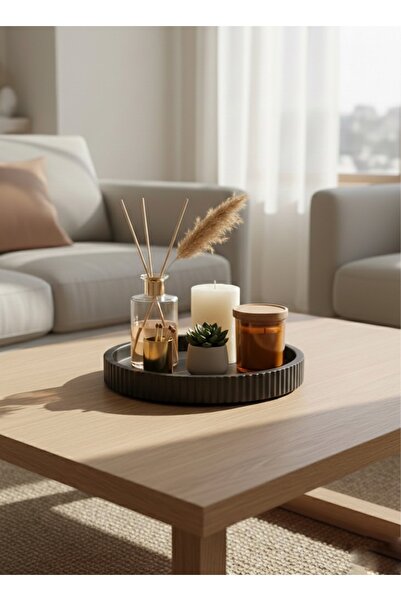 Mumlight Dekoratif Yuvarlak Tepsi ,Mum Tabağı , Takı Tabağı Orta Sehpa Koku D...