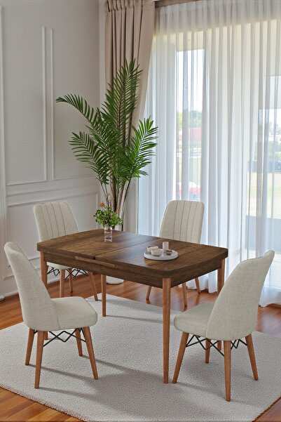 Kaktüs Avm 80x170CM Mutfak Masası Takımı | 4 Kişilik Açılır Masa Sandalye Tak...
