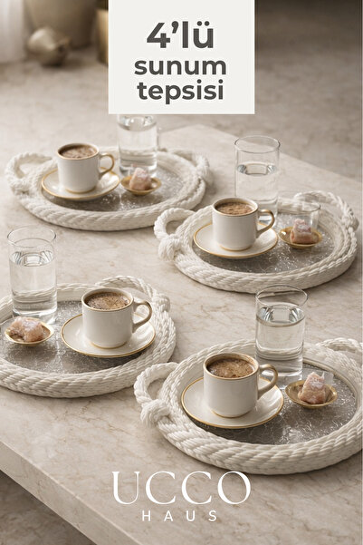 UCCO 4-Compartment Presentation Tray - Round Turkish Coffee Serving Tray Mode...