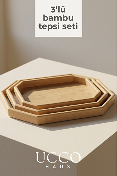 UCCO Premium 3-Piece Bamboo Tray Set - Presentation Tray for Breakfast and Te...