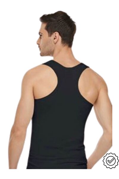 Tutku Men's Ribbed Lycra Sportsman Rambo Undershirt Tu1-Black-M