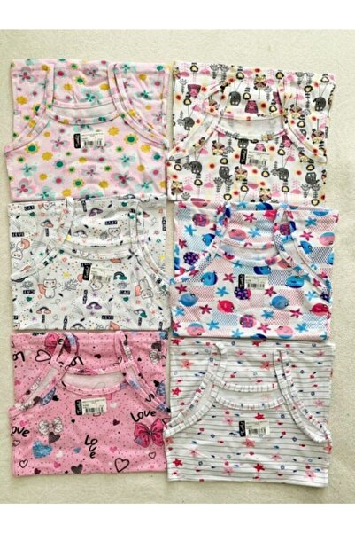 Tutku Girl's Colorful Mixed Patterned Cotton Elastane Undershirt with Rope St...