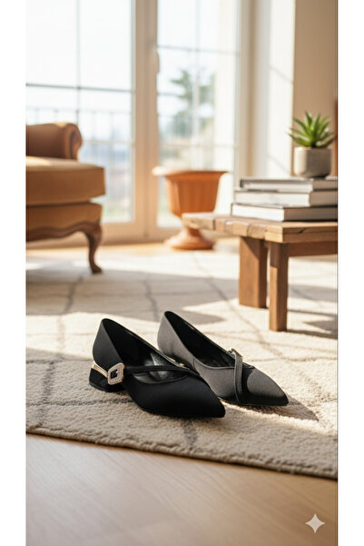 Valenta Kısa Topuk Şık Toka Detaylı Kadın Babet Ayakkabı