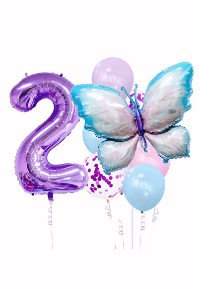 Bunloon 2 Year Old Purple Number Butterfly Themed Balloon Set Decoration