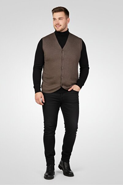 Sorbino Men V Neck Knitted Vest Cardigan, Brown