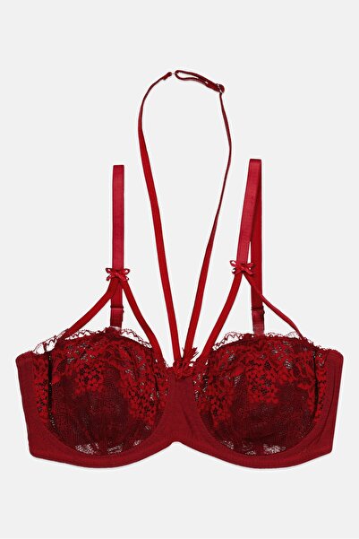 Pour Moi Women Non Padded Embroidered Underwired Bra, Red