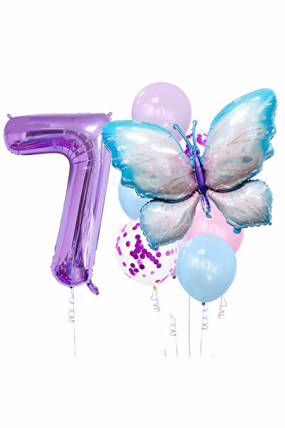 Bunloon 7 Year Old Purple Number Butterfly Themed Balloon Set Decoration