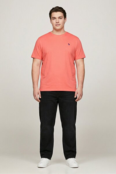U.S. Polo Assn. Men Crew Neck Embroidered Logo Short Sleeve T-Shirt, Coral