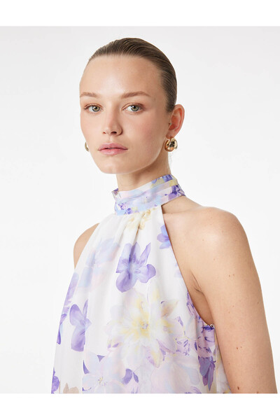 Koton Kolsuz Çiçekli Halter Yaka Şifon Bluz