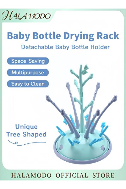 HALAMODO رف تجفيف زجاجات الأطفال على شكل شجرة، حامل موفر للمساحة لتجفيف الزجا...