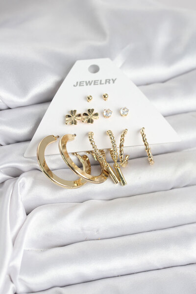 Skygo Brass Gold Color 6 Pairs Women's Earring Set - Tj-Bkp11325