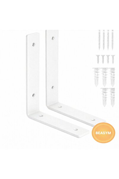 Beasym Raf Altı Ayak Raf Tutucu L Demir 10 X 20 Cm Siyah Montaj Aparatı Beyaz...