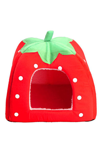 HALAMODO بيت حيوانات أليفة قابل للطي على شكل فراولة، أحمر، 43 سم