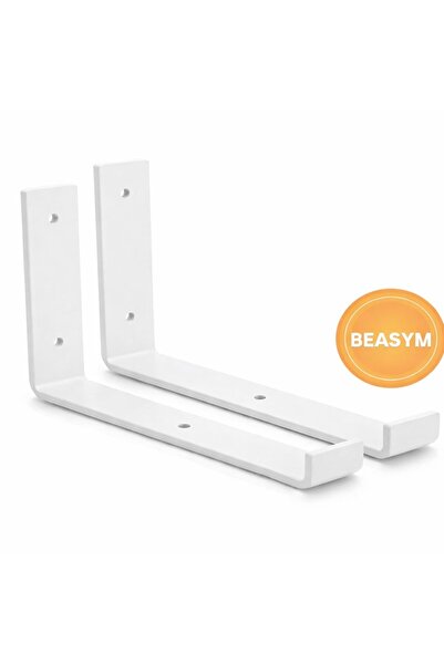 Beasym Raf Altı Ayak Raf Tutucu J Demir 10x20 Cm Montaj Aparatı Beyaz (2 Adet)