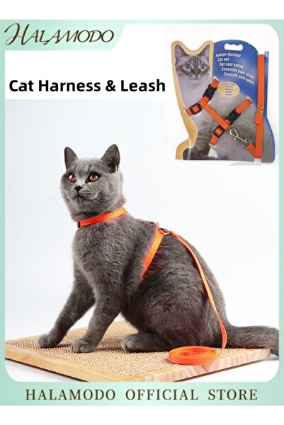 HALAMODO Cat Harness And Leash Size Adjustable Comfortable H Style Halter Wal...