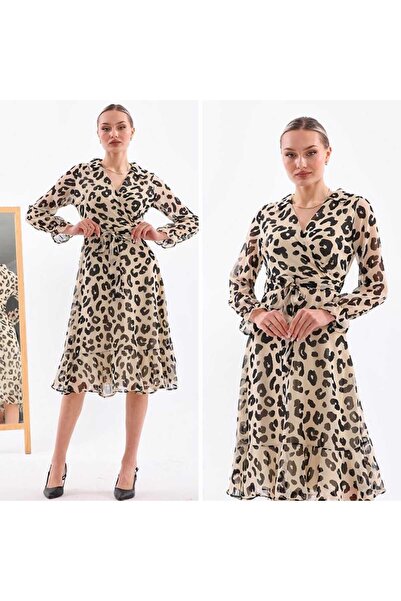 Lovely butik Рокля с дължина до коляното, с шарка от шифон, яка тип круизер и...