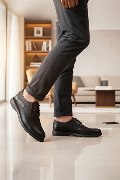 enoch حذاء إينوك كاجوال للرجال من الجلد الطبيعي باللون الأسود (ملمس ليزر)